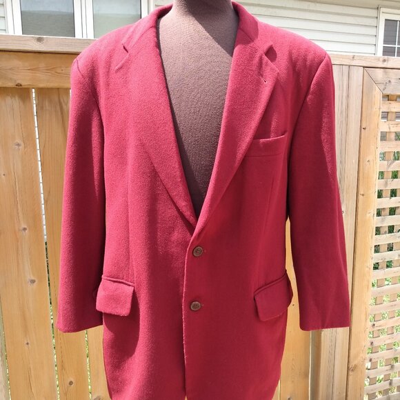 Vintage Cashmere Sport Coat Suit Jacket Blazer Strellson Burgundy Red 45" Chest - Picture 1 of 10
